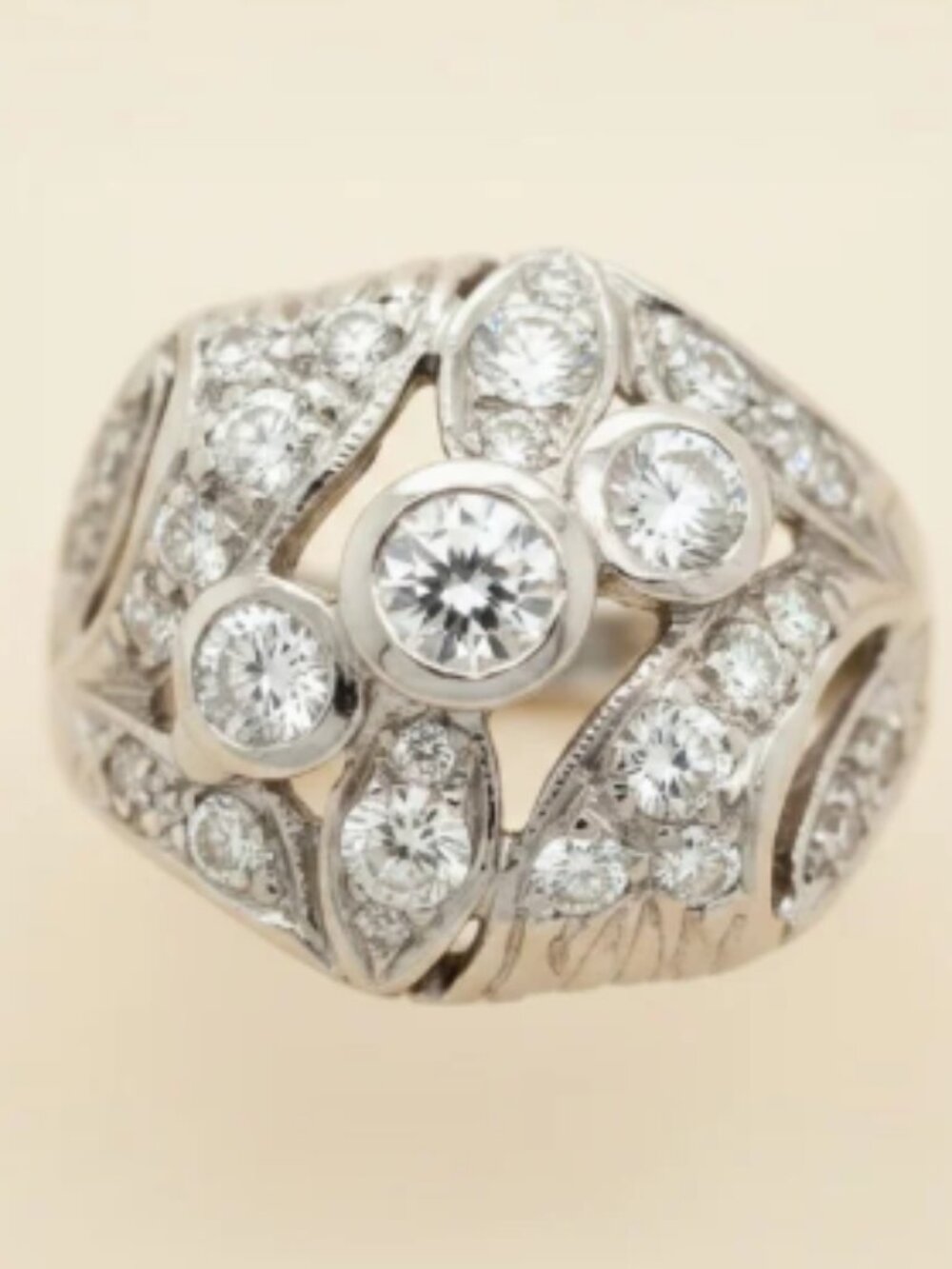 Art Deco 14K White Gold Openwork Diamond Bridal Wedding Engagement Ring